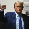 Former president Donald Trump walks to the courtroom following a break in his trial at Manhattan criminal court on May 9.