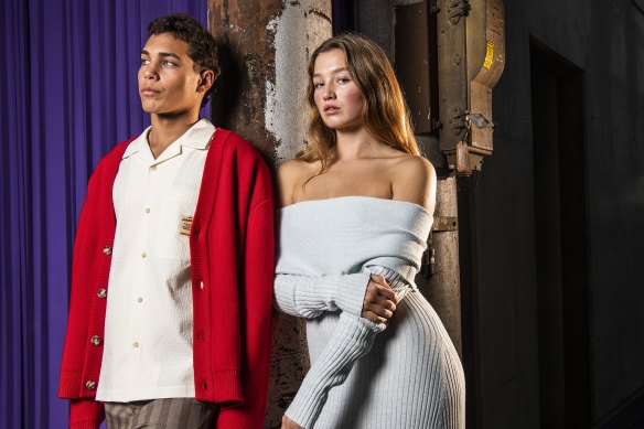 Models wearing Joseph & James (left) and Anna Quan, two brands showcasing wool in their collections at Australian Fashion Week.