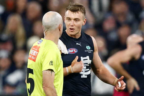 Carlton captain Patrick Cripps had a word with the umpire earlier this season.