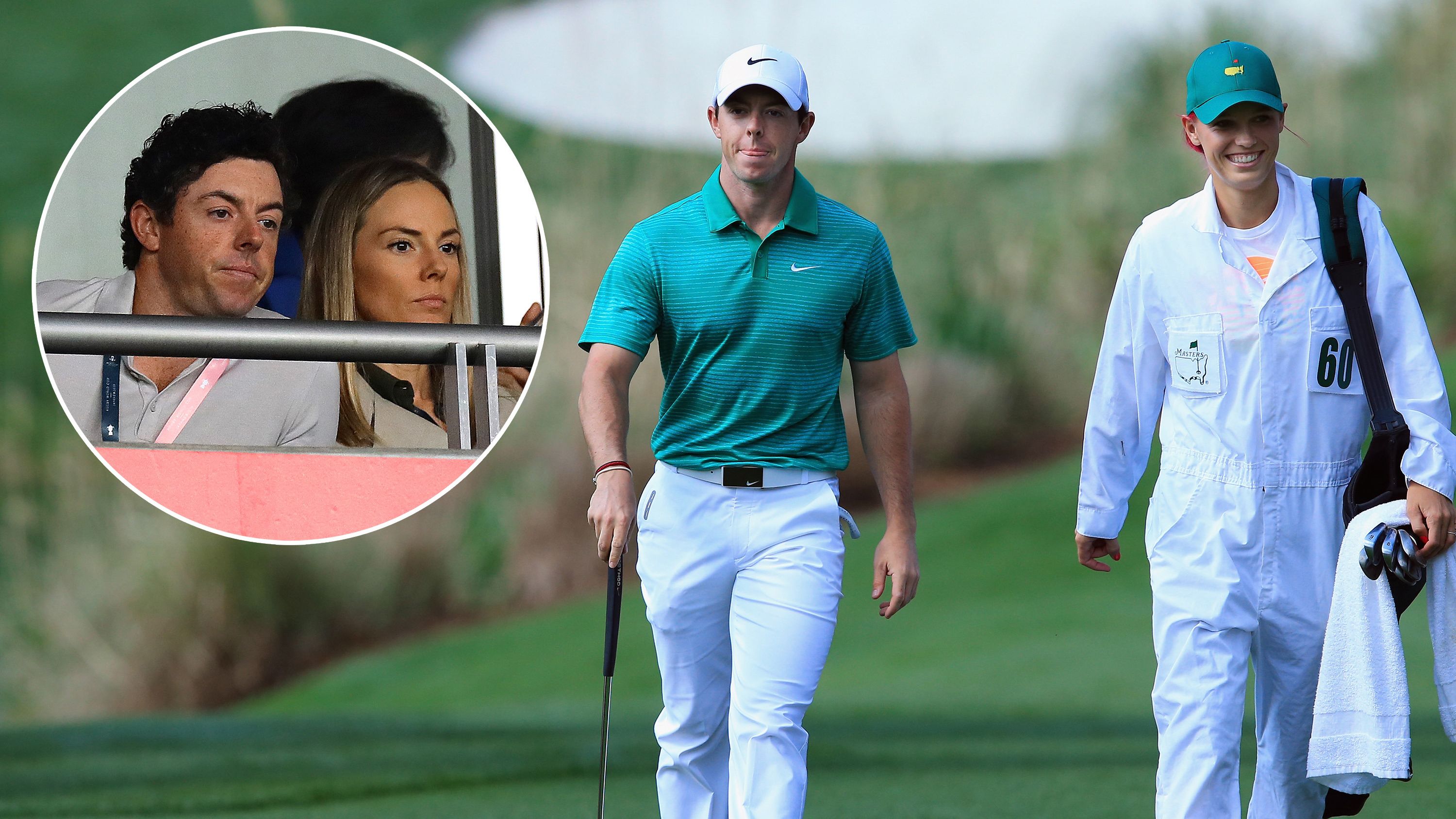 Rory McIlroy with Erica Stoll (inset), and McIlroy with former partner Caroline Wozniacki.