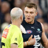 Carlton captain Patrick Cripps had a word with the umpire earlier this season.