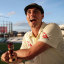 Pat Cummins poses with a replica Ashes urn after the final Test at the Oval.