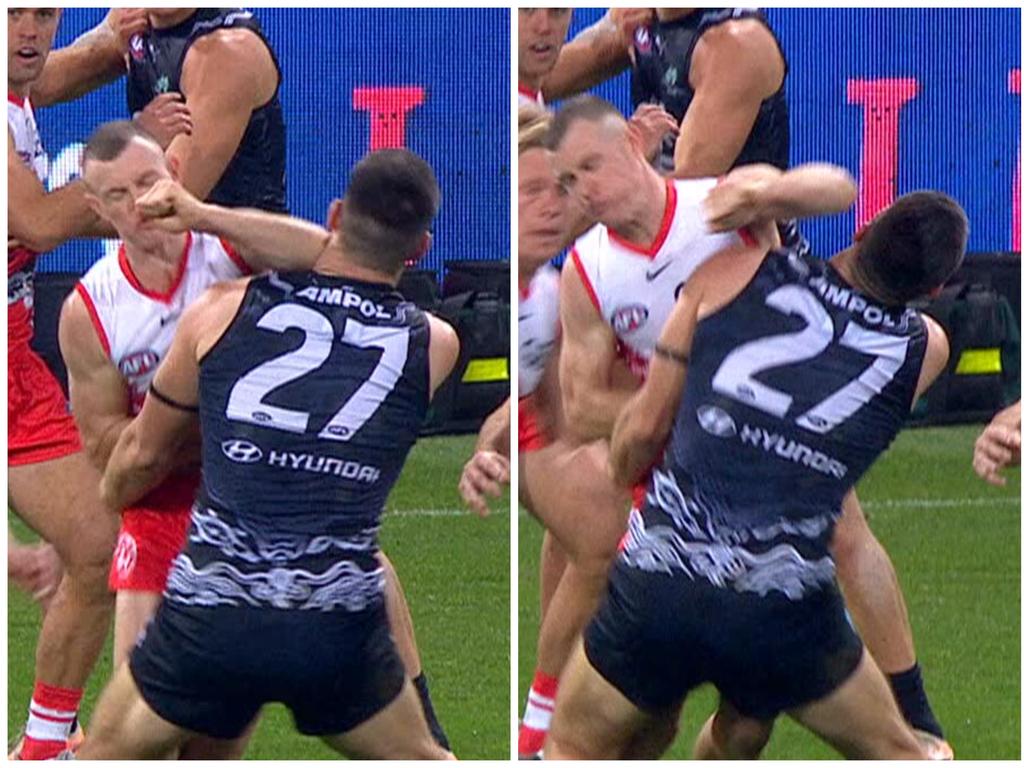 Sydney's Chad Warner could have his Brownlow Medal eligibility come into question after this incident involving Marc Pittonet.