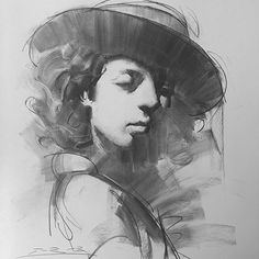 a drawing of a woman wearing a hat