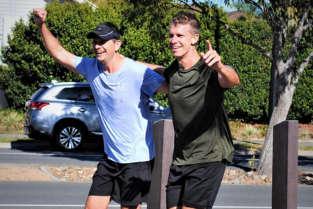 Running through the Moggill Marathon with President of Lions Club Brisbane West John Williams