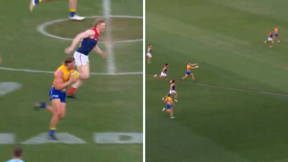 Harley Reid has again proven why he is just so special, kicking an insane goal from a centre clearance for the Eagles.