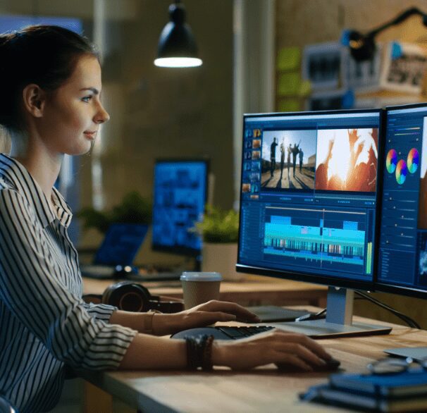 A woman working on a desktop