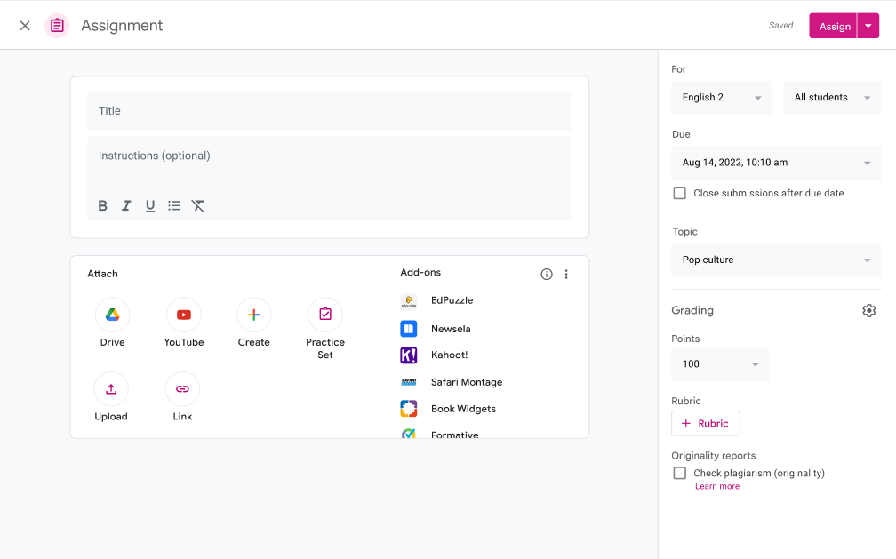 Disable submissions after a due date in Google Classroom