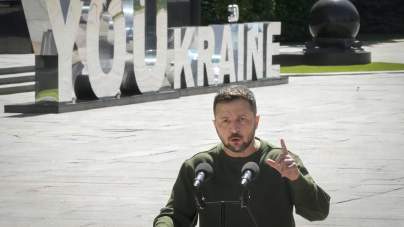 Ukrainian President Volodymyr Zelensky puts the “you” in Ukraine in Kyiv.