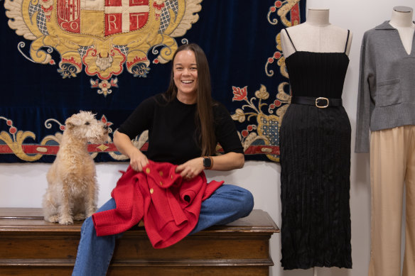 The Age, News/Fashion. Stephanie Fernandez-Nadinic, founder of Onte with her dog Harry. for a story on alternative retail spaces . Pic Simon Schluter 10 May 2024