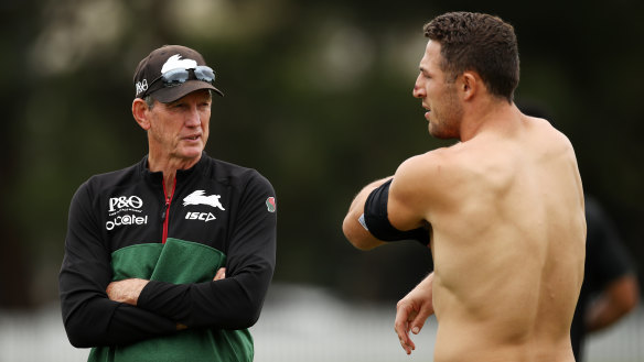 Shouldering arms: Wayne Bennett and Sam Burgess.