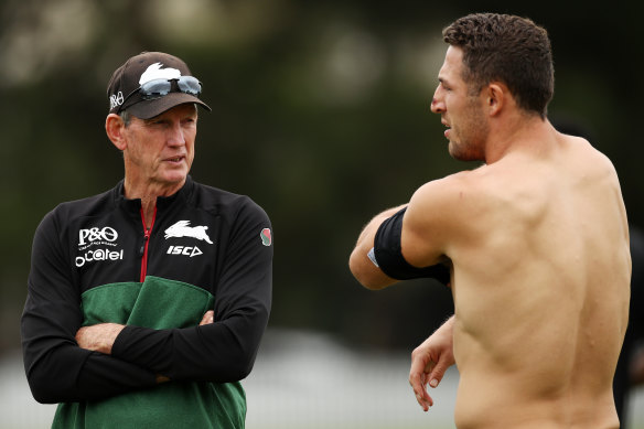 Shouldering arms: Wayne Bennett and Sam Burgess.