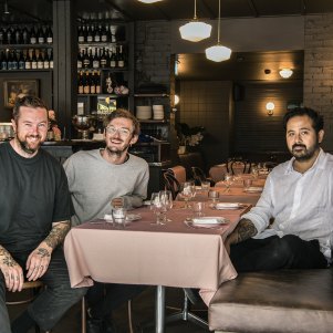 Chef Dan Pepperell, left, in Bistrot 916 with his partners Andy Tyson and Michael Clift.