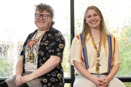 Enfys (left) and Jemma are part of the Minus 18 youth leadership program. 