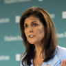 Former UN Ambassador Nikki Haley speaks at the Hudson Institute in Washington.