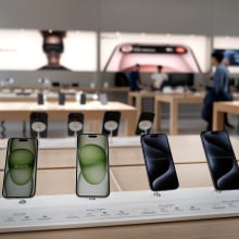 Apple products are offered for sale at an Apple store