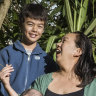 The Dorin family - Gordon, Archie, Saul 9 and Joshua, 6 - in their Kew front yard.