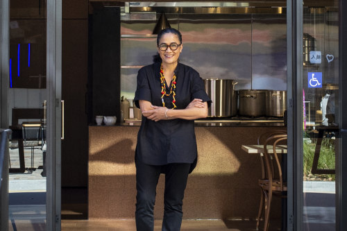 Kylie Kwong standing in front of her South Eveleight eatery, Luck Kwong.