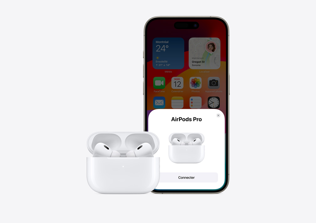 Illustration du jumelage des AirPods à iPhone d’un simple toucher.