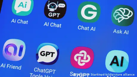 Logos of different AI apps on a smartphone screen