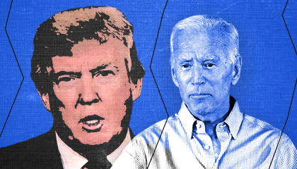 Image of Trump and Biden on a blue background