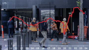 Workers outside the Reserve Bank of Australia.