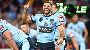 NSW Blues captain James Tedesco reacts during State of Origin III, 2022.