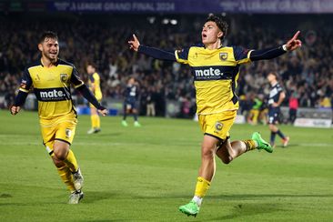 Miguel Di Pizio celebrates scoring a goal during the A-League Men Grand Final.