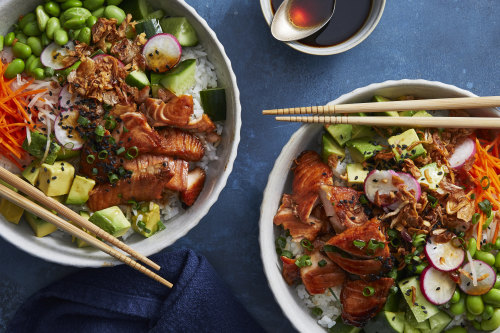 Teriyaki salmon bowls.