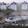 Firefighters douse a fire that broke out in a fun park, in Rajkot in the Indian state of Gujarat on Saturday.