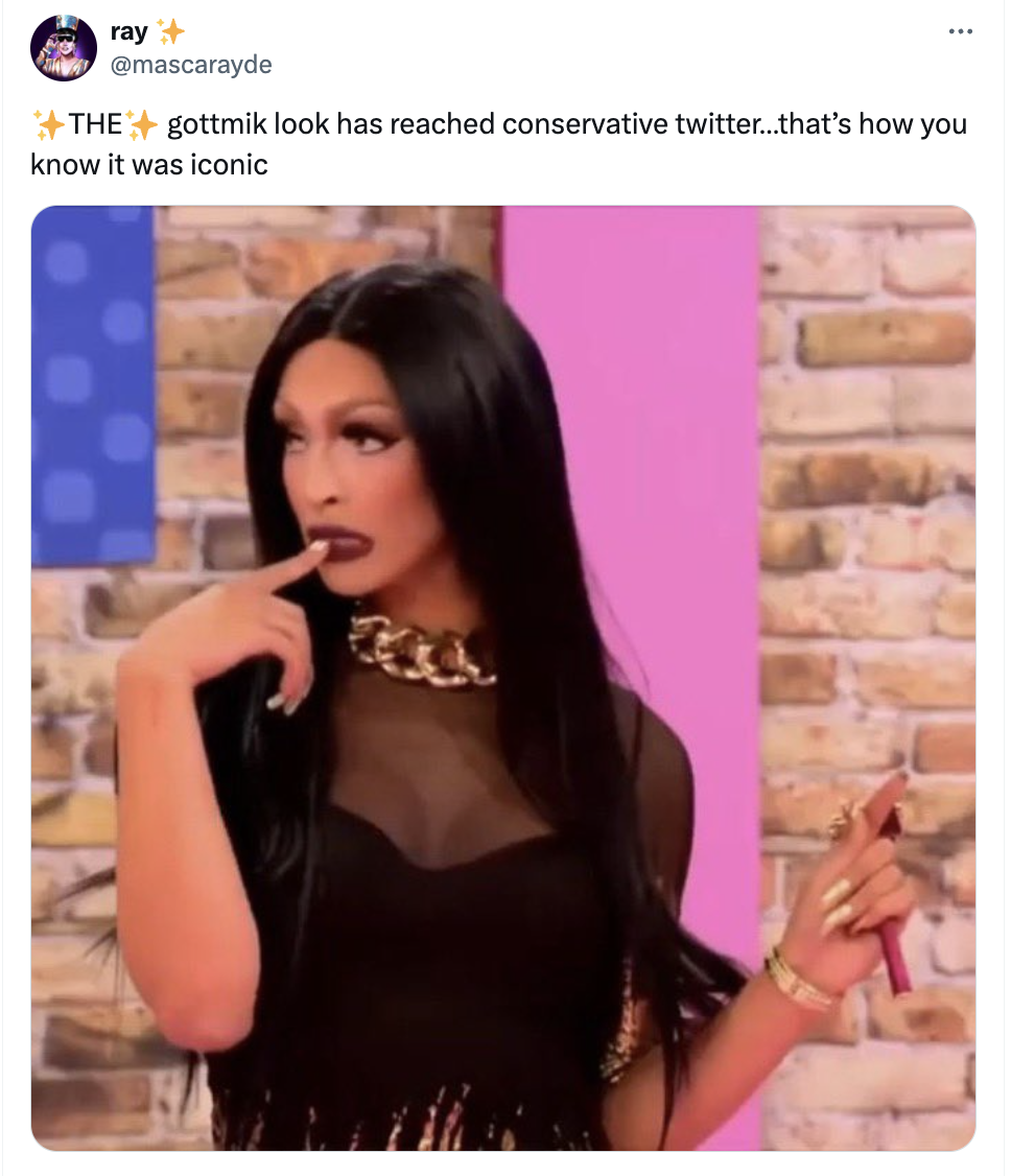 r/rupaulsdragrace - Apparently conservatives on Twitter are upset over Gottmik's runway look this week