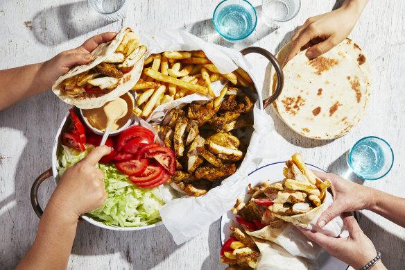 Nagi Maehashi’s version of a traditional Greek chicken wrap.