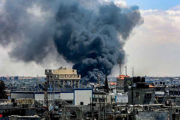 Smoke rises after an Israeli air strike in Rafah, in the southern Gaza Strip, May 7, 2024. (Abed Rahim Khatib/Flash90)