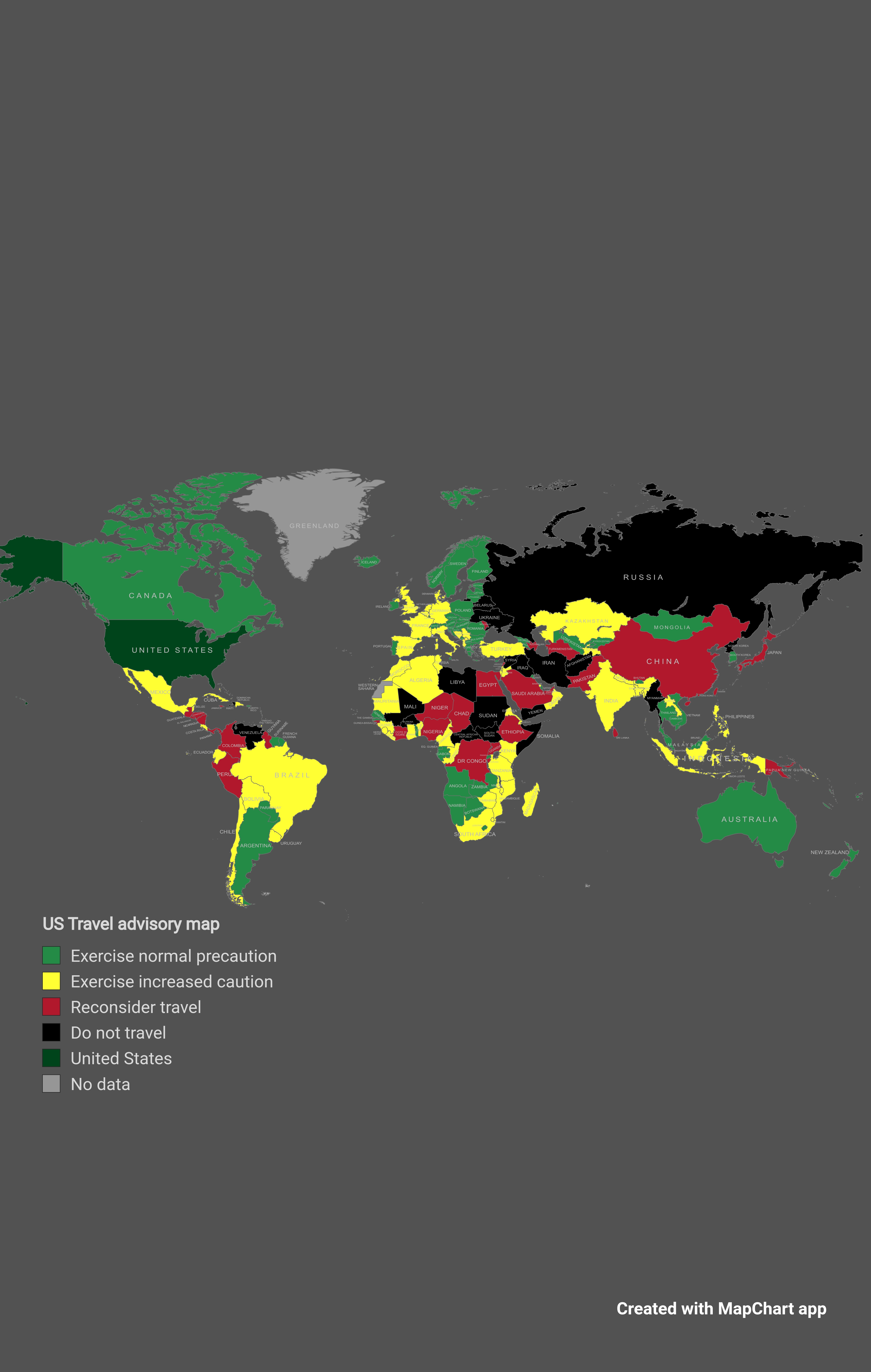 r/dataisbeautiful - US travel advisory world map 2022 [OC]