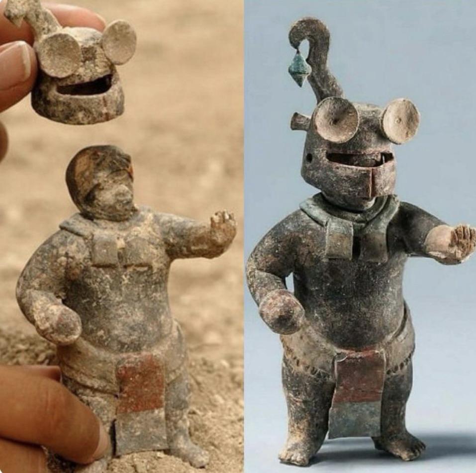 r/Damnthatsinteresting - This 1,500-year-old ceramic Maya figurine with removable helmet, from El Perú-Waka', Petén, Guatemala