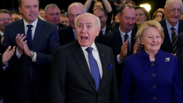 Former prime minister John Howard, pictured with wife Janet, at the Coalition's official campaign launch.