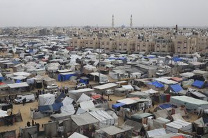 A tent camp housing Palestinians displaced by the Israeli offensive is seen in Rafah, Gaza Strip, Tuesday, Feb. 27, 2024.