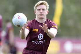 Maroons first-gamer Tom Dearden at training.