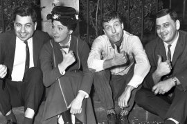 The “Mary Poppins” team of Richard Sherman, Julie Andrews, Dick Van Dyke and Robert Sherman in 1963.