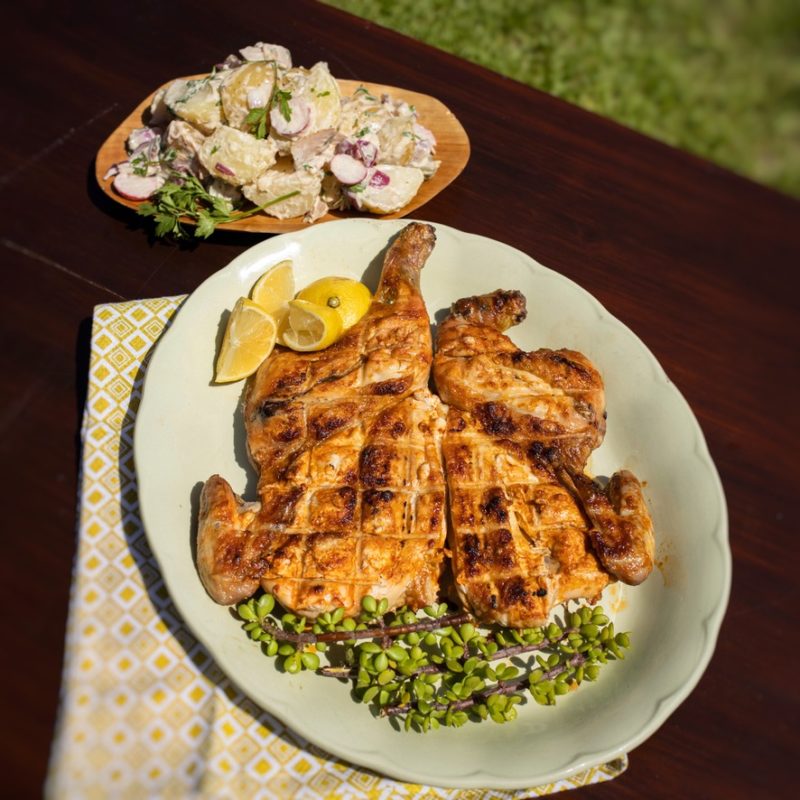 FLAT CHICKEN WITH POTATO SALAD