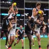 Charlie Curnow almost took a screamer against Port Adelaide but couldn’t hang onto the ball for long enough to be paid a mark.