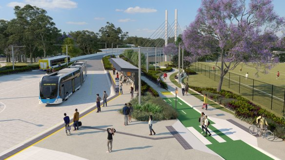 Under the LNP’s Metro plan, the 60 mega buses will collect passengers from suburban hubs – such as this one at UQ – and carry them through the CBD on a five-minute frequency.