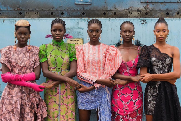 Stephen Tayo, models holding hands, Lagos, Nigeria 2019.