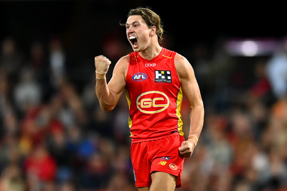 Thomas Berry of the Suns celebrates a goal.