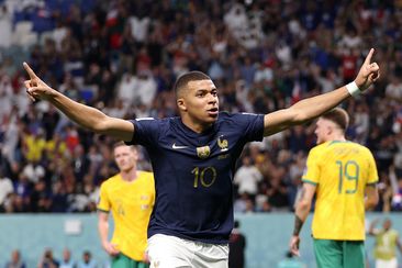 Kylian Mbappe of France celebrates.