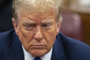 Former President Donald Trump awaits the start of proceedings during jury selection at Manhattan criminal court, Thursday, April 18, 2024 in New York.