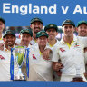 Australia’s men’s team with the Ashes trophy in 2023.