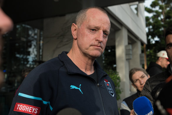 The day after the night before … Michael Maguire fronts the media after the Origin I loss.