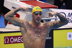 Kyle Chalmers won gold in the men’s 100-metre freestyle at the world championships last year in Fukuoka. 