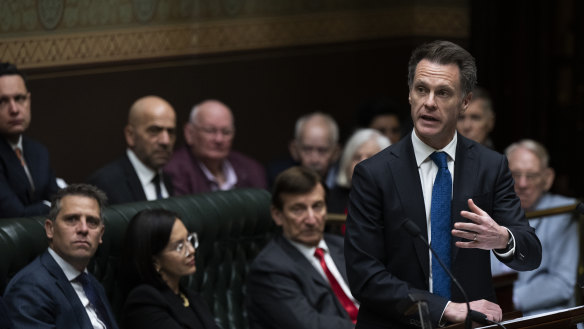 Chris Minns delivering the formal apology in parliament on Thursday.